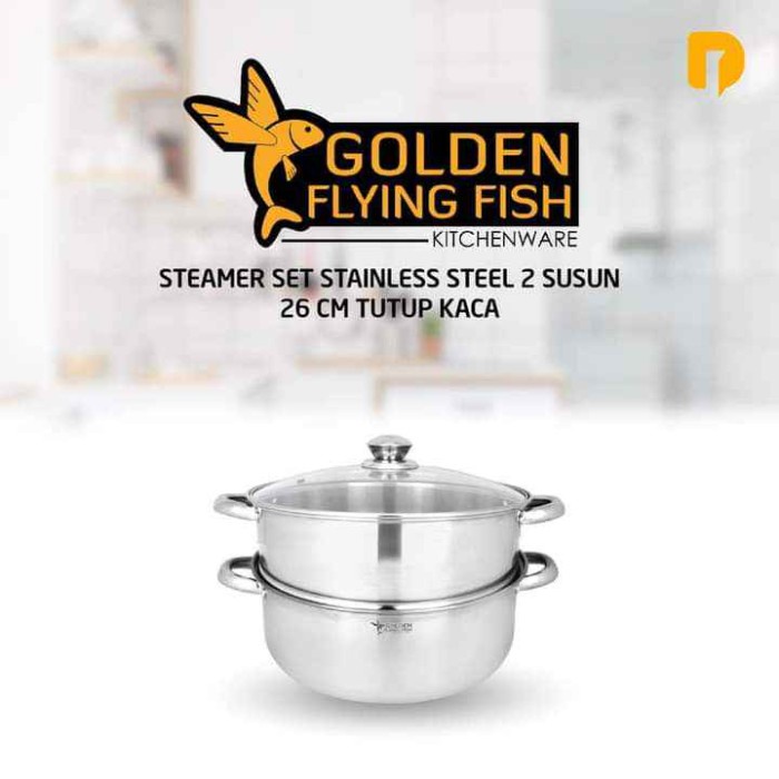 Golden Flying Fish Steamer Set Stainless Steel 2 susun 26cm Kukusan