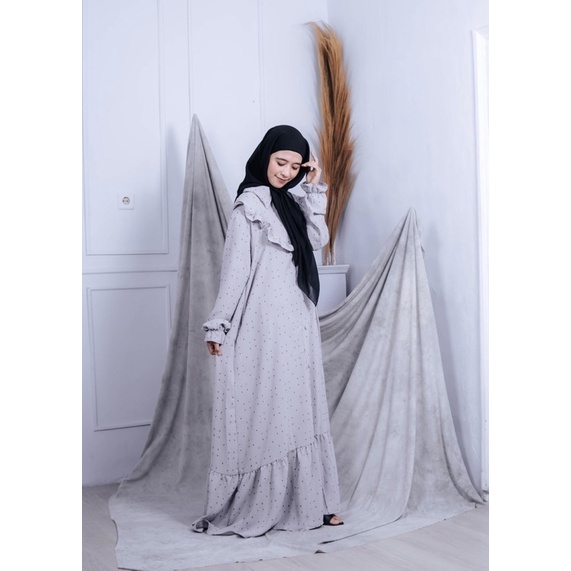 Dress Crinkle Airflow Kancing Motif | Gamis Crinkle Premium