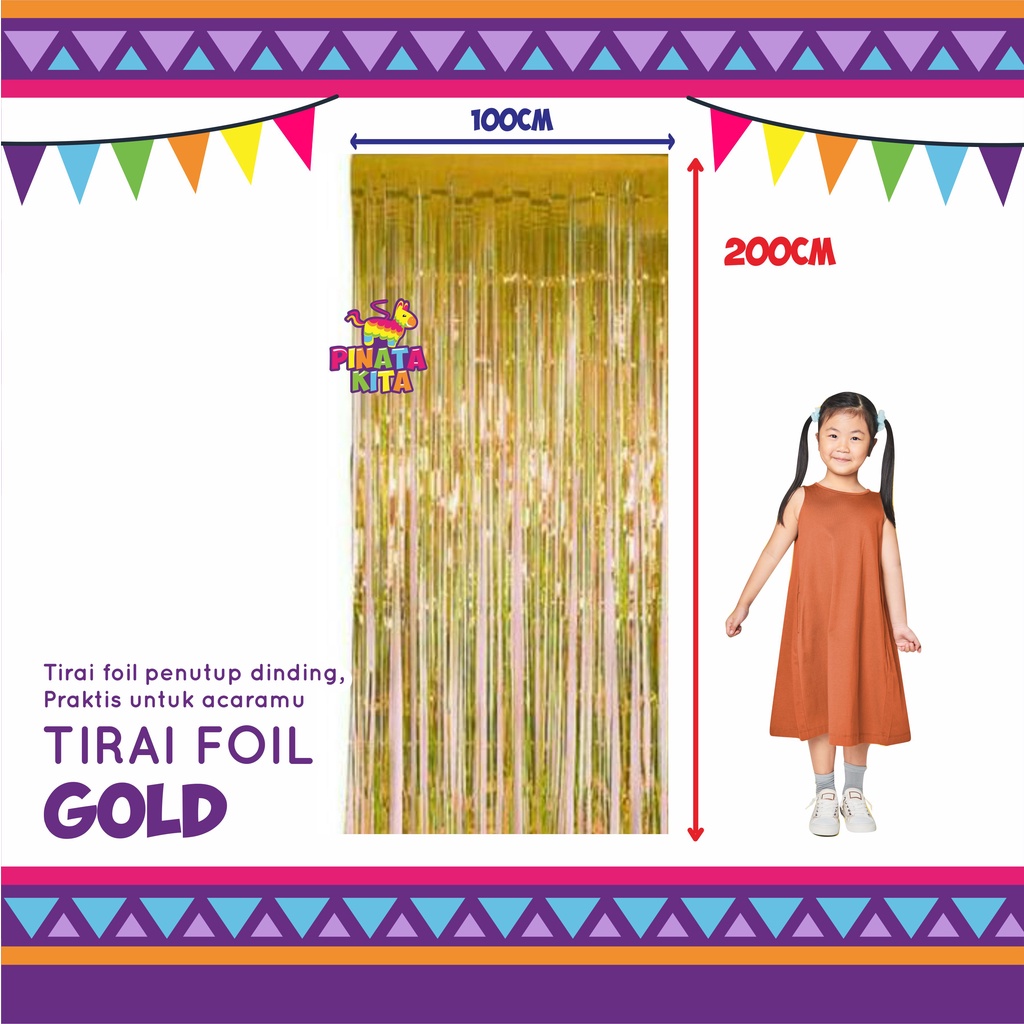 Foil curtain gold / tirai foil ulang tahun birthday gold / backdrop tirai /rumbai foil / party backd