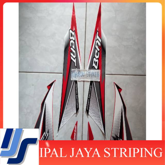 Stiker Striping beat esp iss putih merah 2018