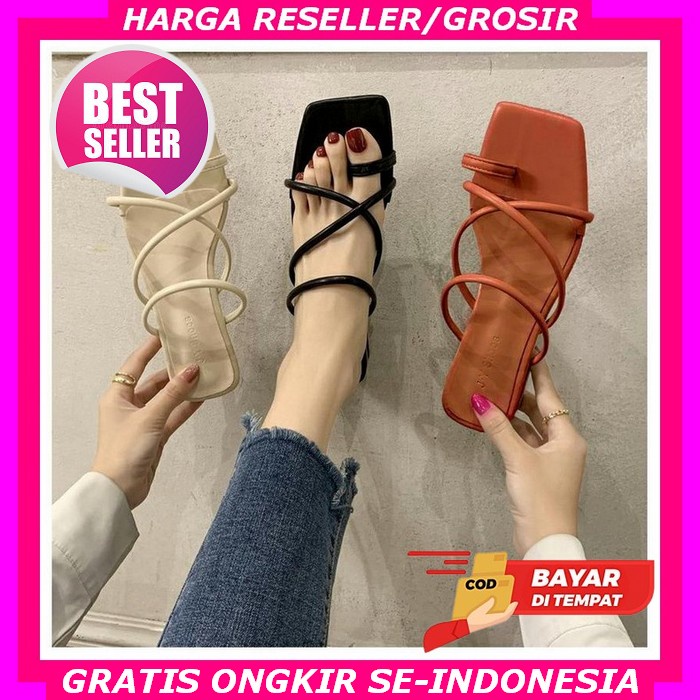 Terbaru Heels Wanita Hak Kaca 5 Cm / Sandal Heels Kaca Kombinasi Varisai Cantik Ban 2 Sandal Heels W