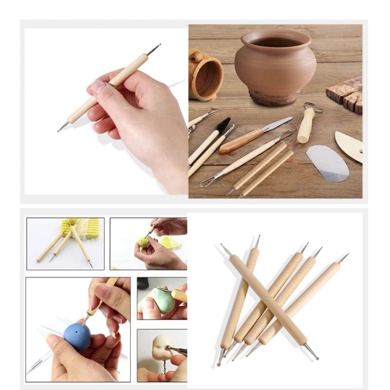 Modelling Decorating Tools Set Flower Sculpture Clay Fondant Cake Carving Stainless Steel Ball Tools for cakes and Wooden Dotting tool for Nail Art and Craft, Modelling Tool