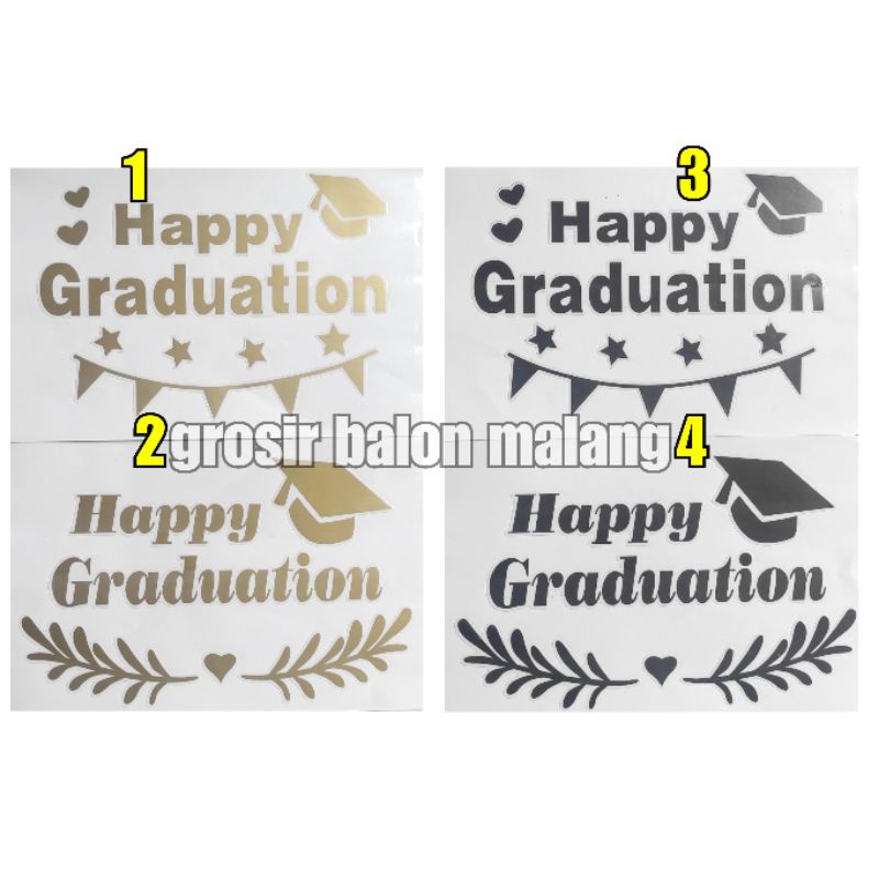 stiker sticker balon bening bobo pvc happy graduation wisuda