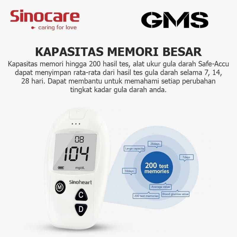 Sinocare Alat Cek Gula Darah Safe Accu Paket Lengkap ( Bonus 50 Strip + 50 Lancet )