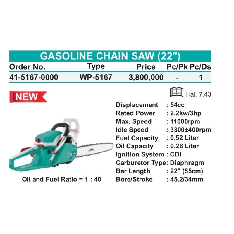 Mesin Chainsaw Gergaji Pohon Kayu 22 inch WIPRO