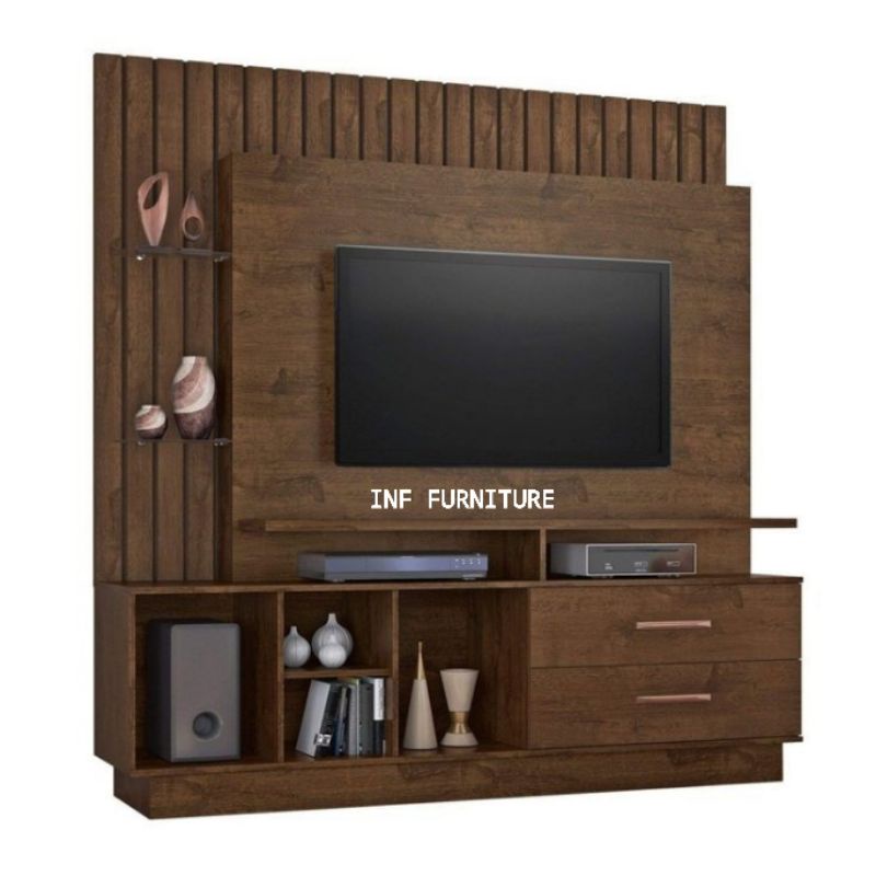 lemari backdrop tv partisi tv lemari tv jati minimalis natural