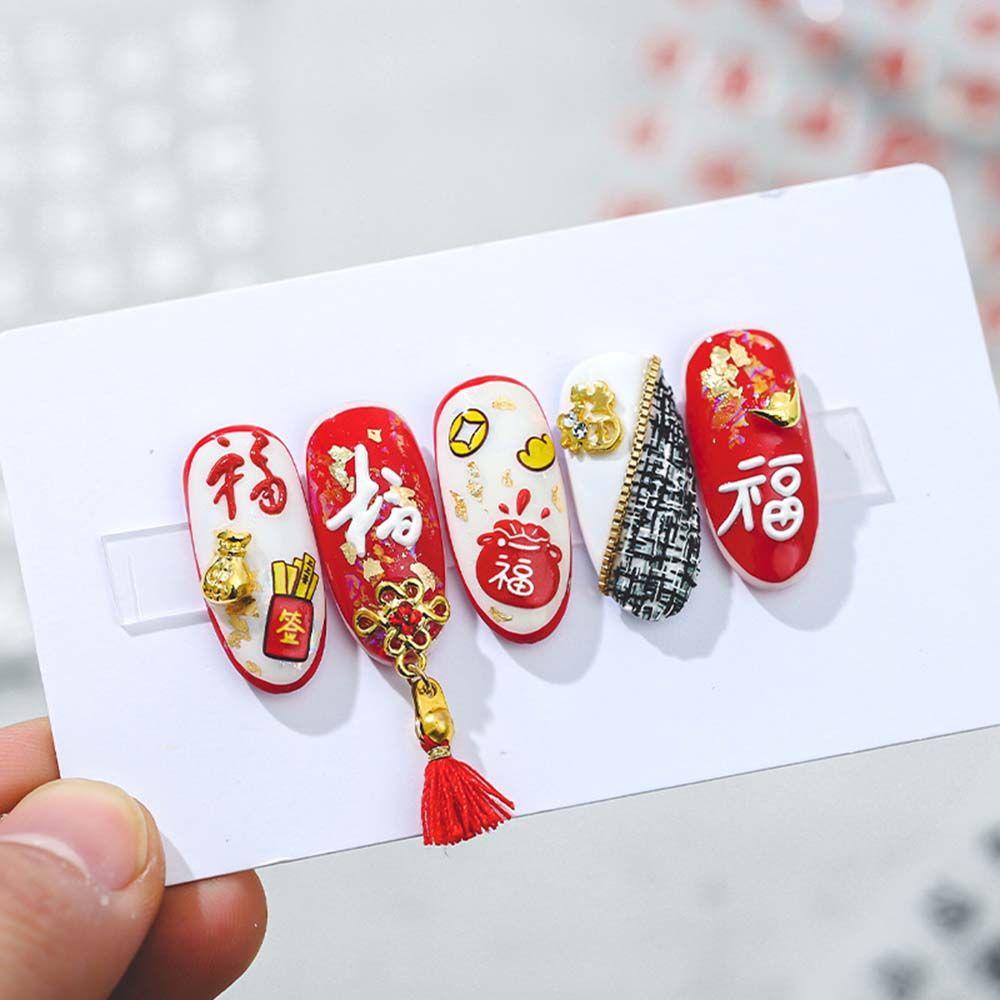 Mxbeauty Stiker Kuku Motif Tahun Baru Cina / Imlek Untuk Nail Art|Kepala Slider Decal Dengan Perekat|Stiker Kuku Untuk Nail Art