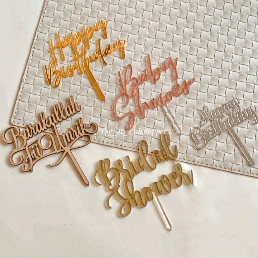 CUSTOM Cake Topper 2 Dua Baris Hiasan Kue Entrement Korean Bento Mini Bolu Jadul Chiffon Pie Lilin U