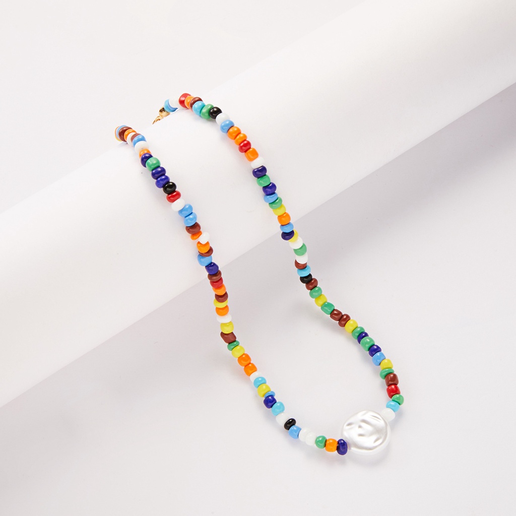 Korean fashion multicolor flower pearl rice bead short ladies card neck chain necklace factory wholesale price affordable in stock