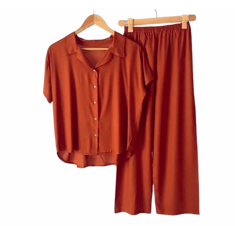 PIYAMA | BAJU TIDUR WANITA | SETELAN WANITA | PIYAMA WANITA | PIYAMA RAYON | PAJAMAS | PIYAMA JUMBO-Teracotta