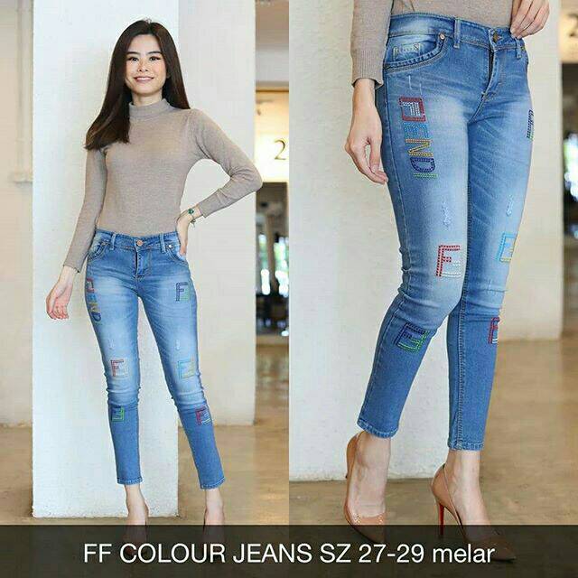  Celana  Jeans  FF Colour DIY Korean  Jeans  Import Murah 