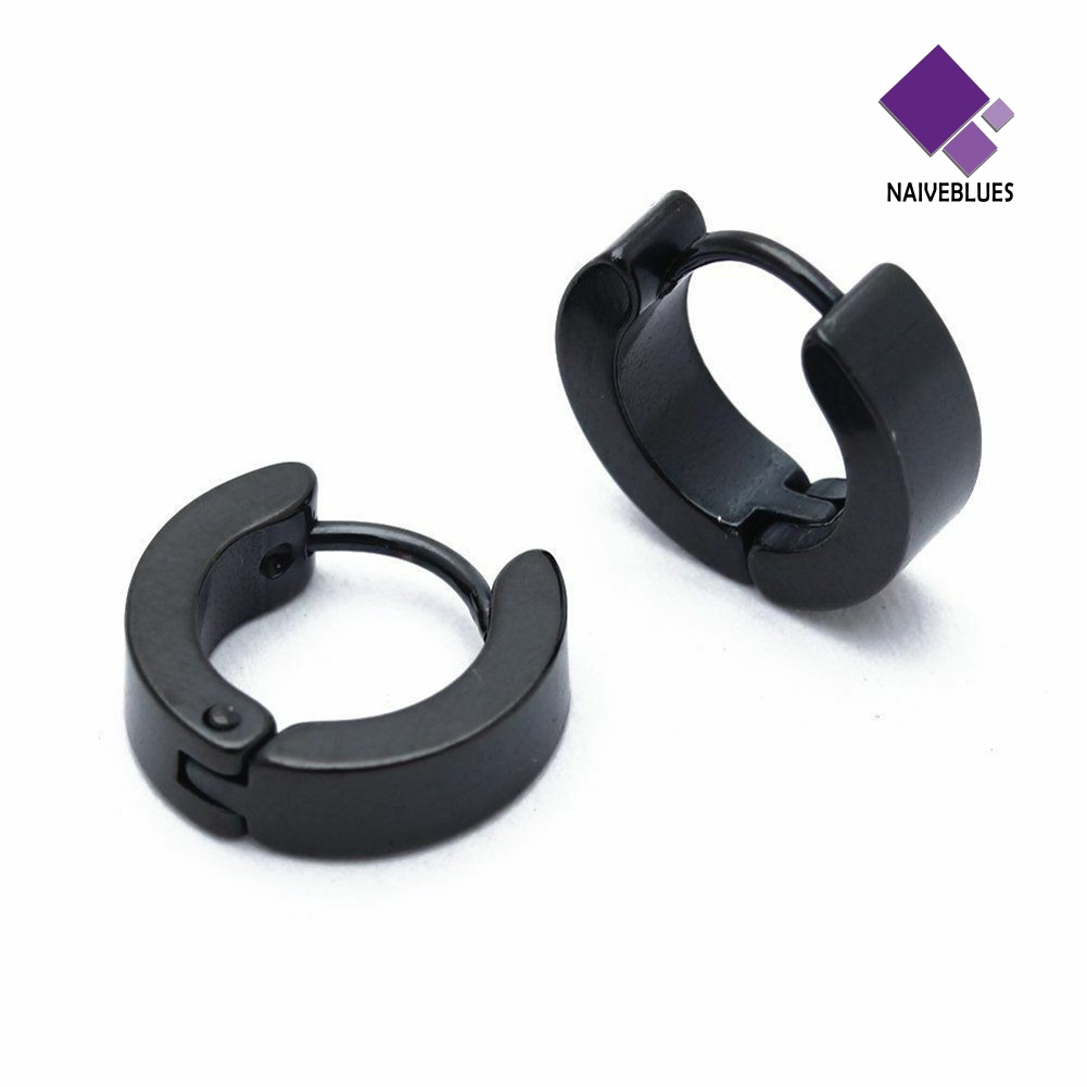 1 Pasang Anting Hoop Huggie Bahan Stainless Untuk Pria
