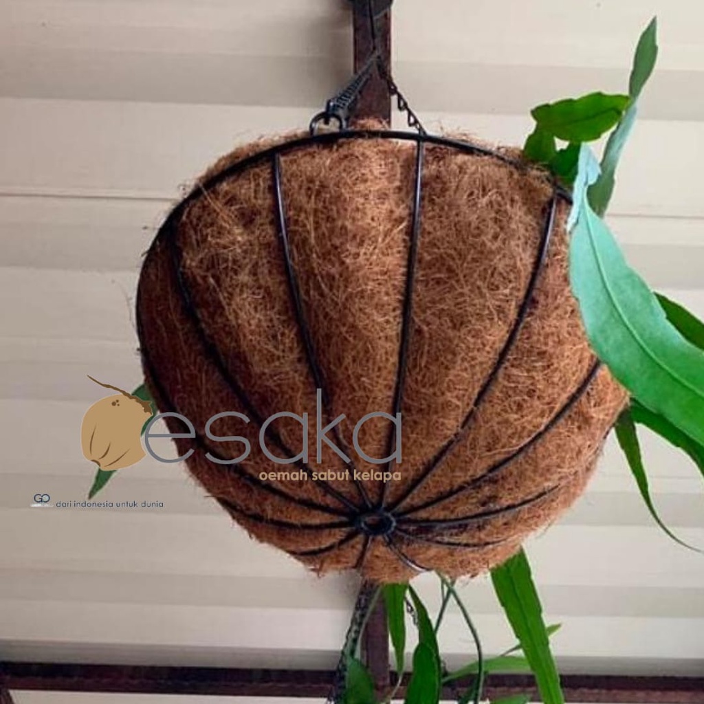 Pot bunga tali gantung besi tebal model mangkuk cocofiber lem kuat pot sabut kelapa cover pot cantik
