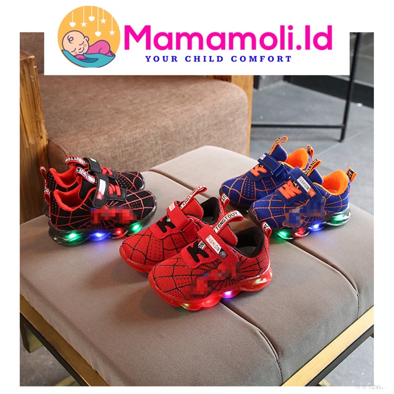 Sepatu Anak Laki Laki Spiderman / Sepatu Sneaker Anak Cowok / Sepatu Anak LED / Sepatu Anak Cowok