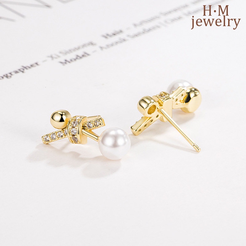 Anting Tusuk Mutiara + Berlian Imitasi Model Simpul Pita Kualitas Tinggi Untuk Wanita 2022