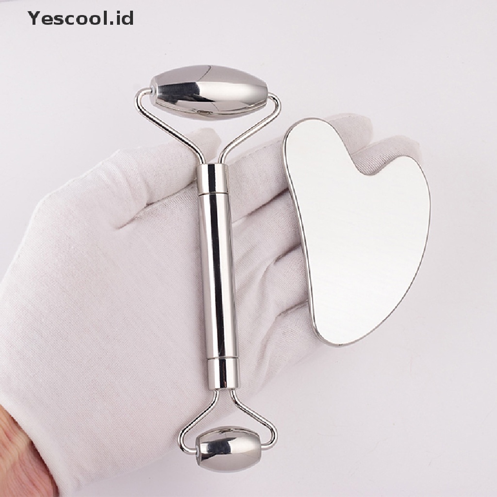 (Yescool) Alat Pijat Wajah Guasha Roller Bahan Stainless Steel