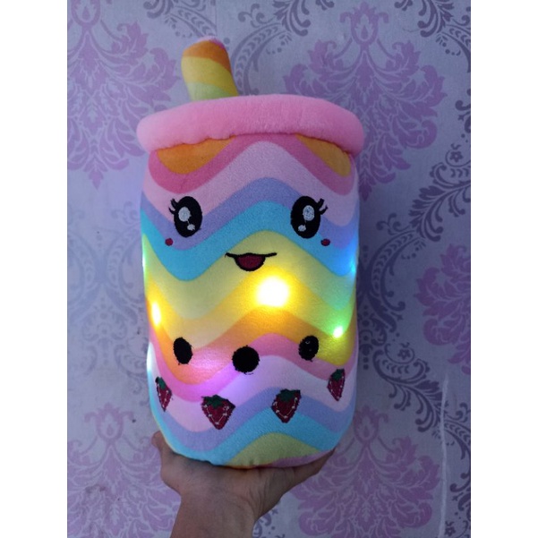 boneka boba milk tea rainbow led ukuran 40 cm