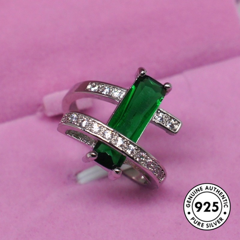 Cincin Berlian Hijau Bahan S925 Silver Untuk Wanita