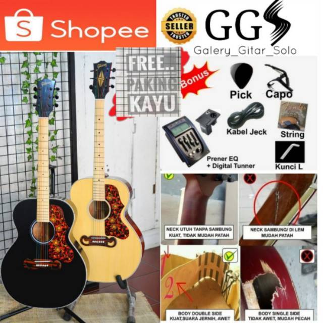 (Termurah) Gitar Akuatik Elektrik Murah Custom gibson j200 gagang utuh