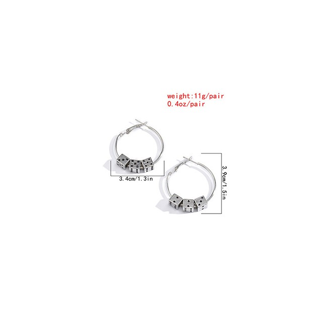 LRC Anting Tusuk Fashion White K Dice Circle Alloy Earrings P59888