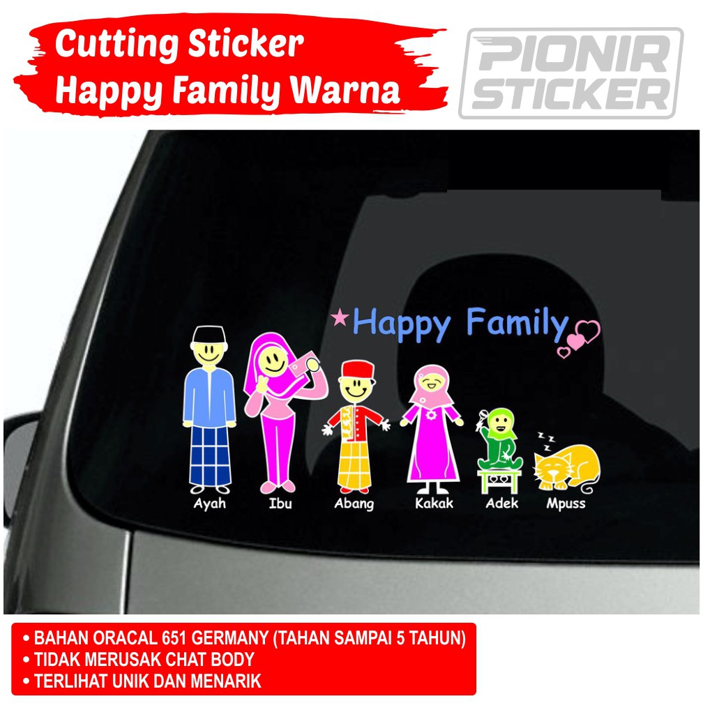 STIKER MOBIL CUTTING STICKER KACA BELAKANG MOBIL HAPPY FAMILY WARNA