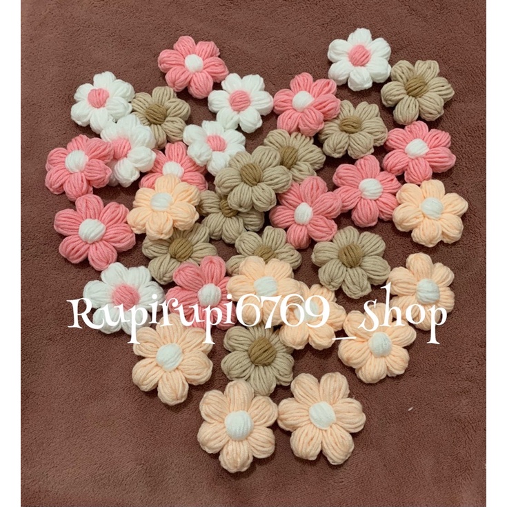 Bunga rajut puff 6cm warna bisa request