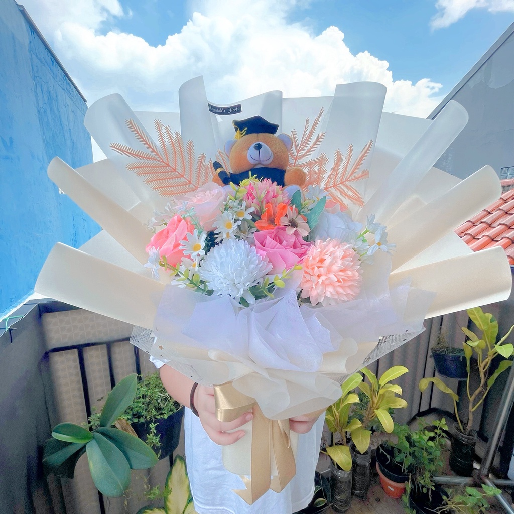 Premium Bouquet Bunga Peach Besar / Buket Wisuda Apoteker, Perawat, Sekolah, Polisi | Bucket, Bouqet