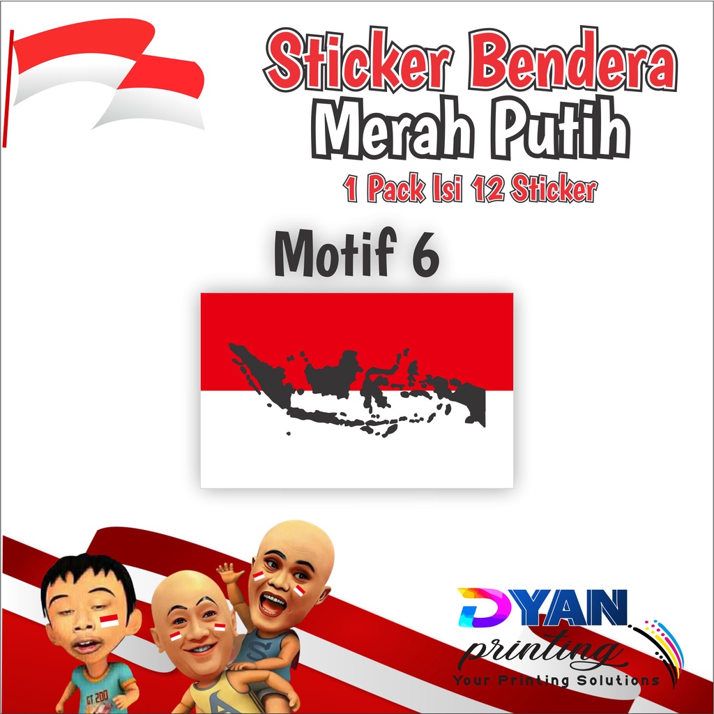 12 PCS STICKER BENDERA MERAH PUTIH UNTUK DI PIPI/BAJU