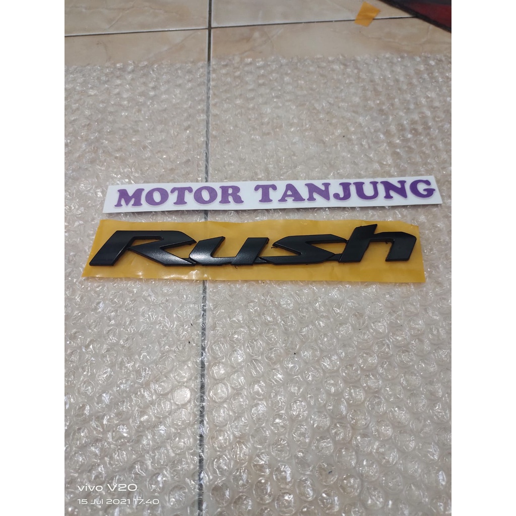 emblem tulisan rush warna hitam doff/ hitam glossy