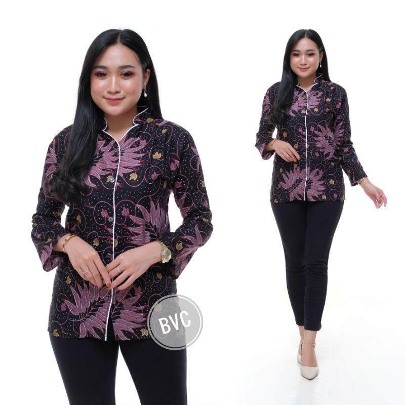 tey-17 Batik wanita ASJ SA HRB026 Kenongo Kemeja Tosca Pendek-Bis alam
