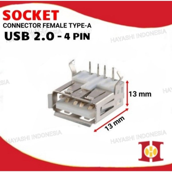 Socket Konektor Soket USB 2.0 Type A Female 4Pin PCB Mount Tekuk 90 - 30pcs