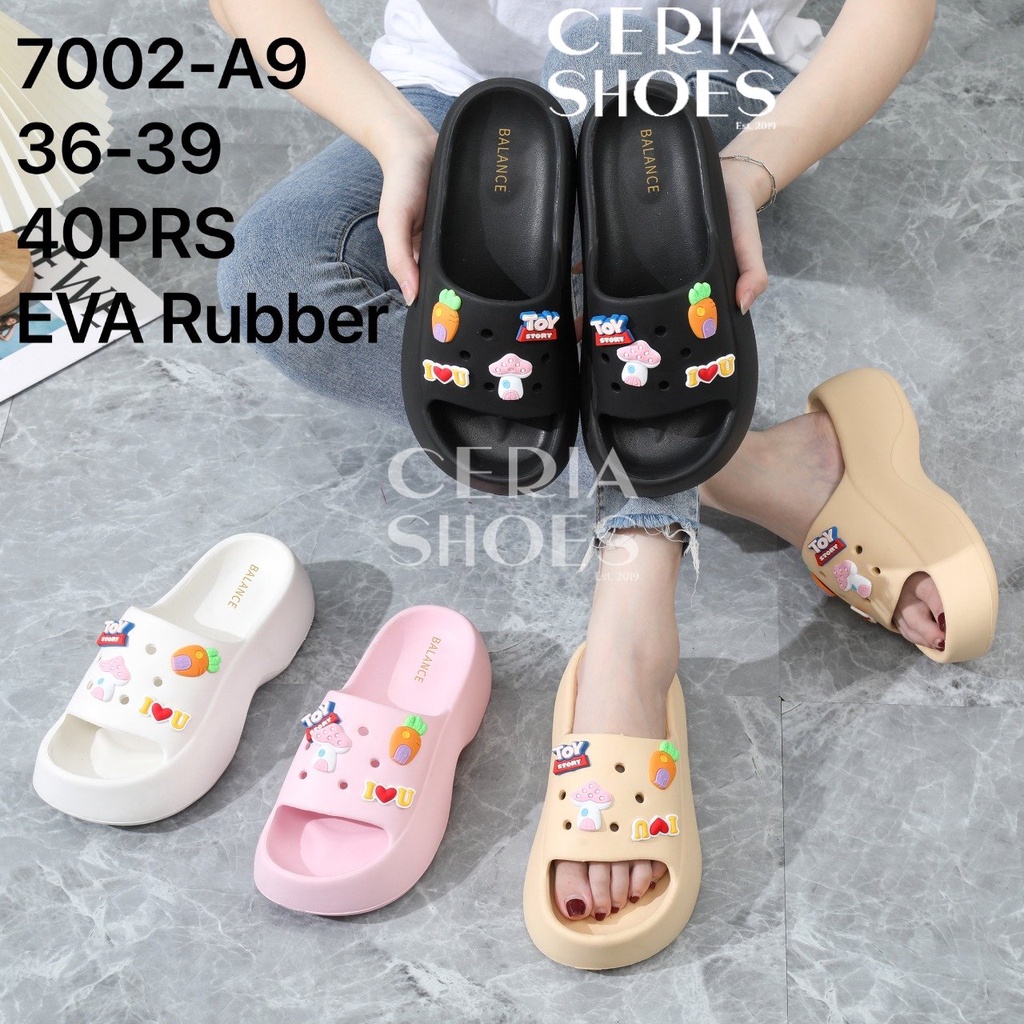 EVA Sandal Wedges Wanita Bahan Spons Super Ringan Empuk Tebal 5 Cm Karet Non-Slip Jibbitz Toy Story Balance