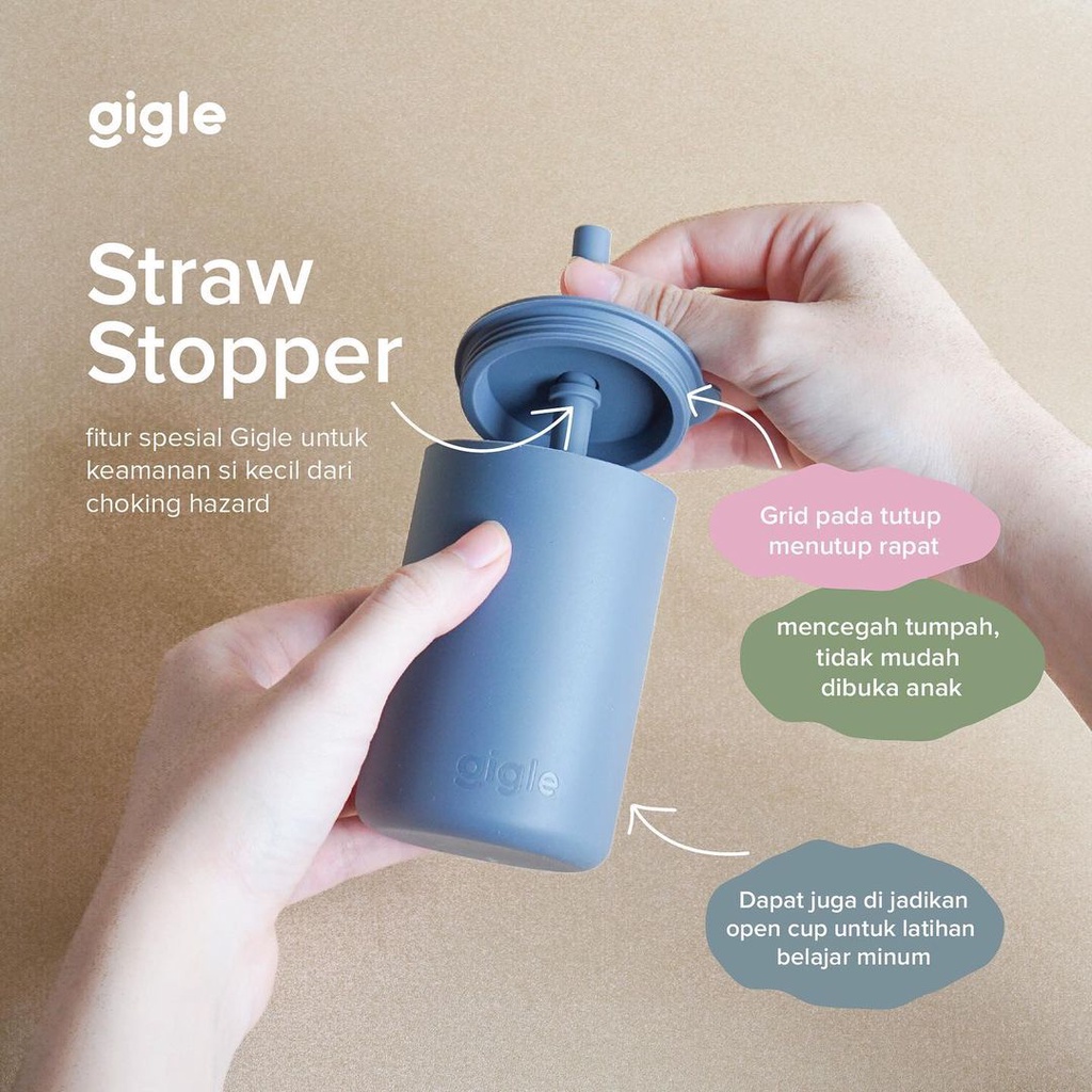 Gigle Silicone Sippy Cup With Straw Gelas Bayi Alat Makan Bayi Premium