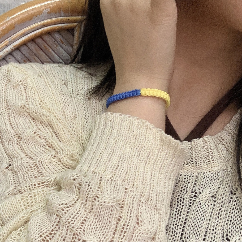 Hu Hu Hu Hu Hu Alat Bantu Pasang Kacamata♡ Gelang Tali Kepang Tenunan Tangan Tahan Lama Gaya Etnik Warna Biru Kuning Dapat Disesuaikan Untuk Aksesoris Perhiasan