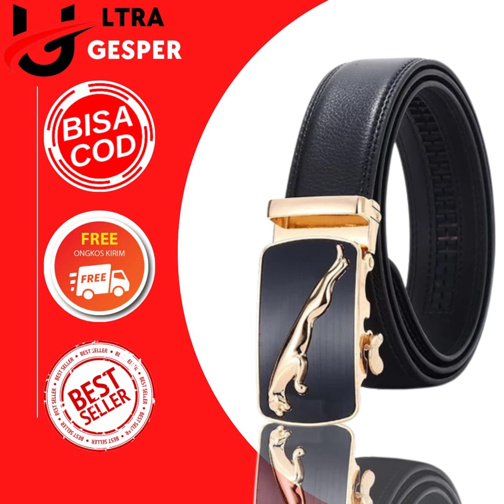 PROMO !!! Gesper Jaguar Ikat pinggang Mens Leather Belt Gesper Sabuk Kulit PU Asli BIG SIZE 120CM TERBARU 2021