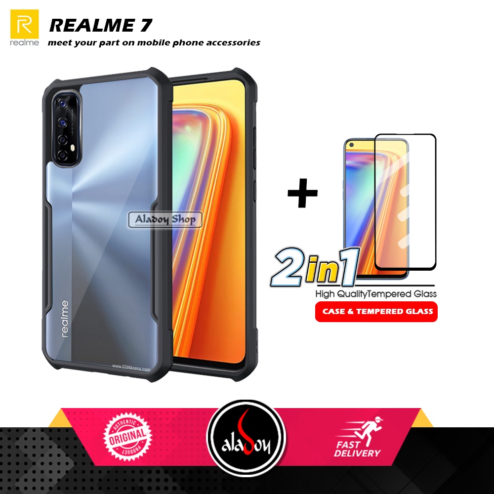 PAKET 2 IN 1 Case Realme 7 Armor Fusion Transparent Prmium Casing Free Tempered Glass