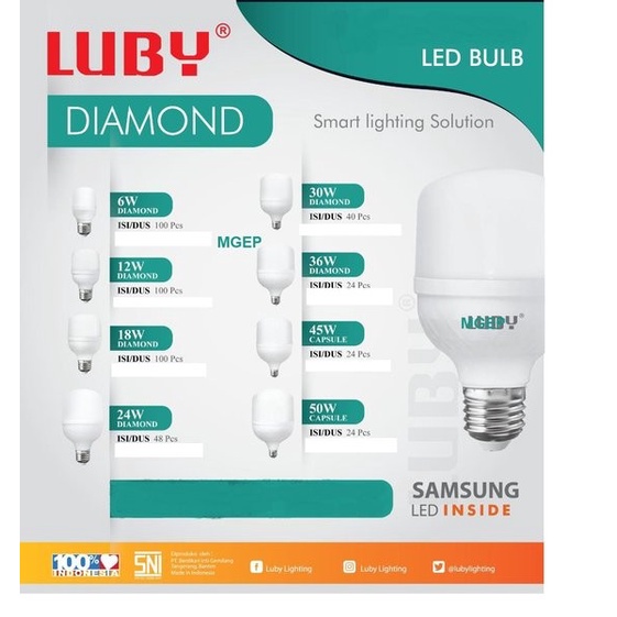 Lampu Bohlam LED 12 Watt Luby Diamond New Generation Samsung Inside Putih Original