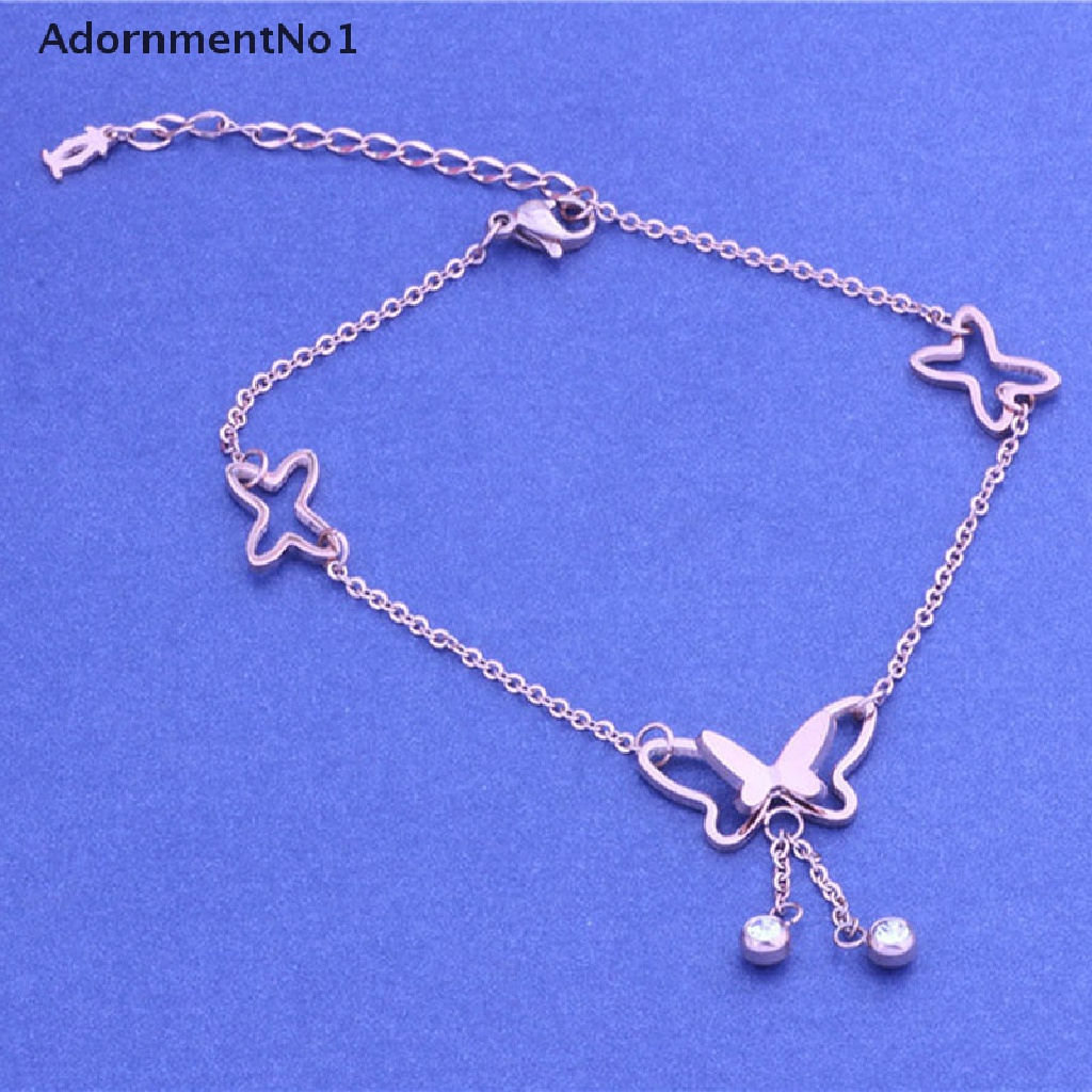 (AdornmentNo1) Gelang Kaki Rantai Rose Gold Liontin Kupu-Kupu Untuk Wanita Butterfly