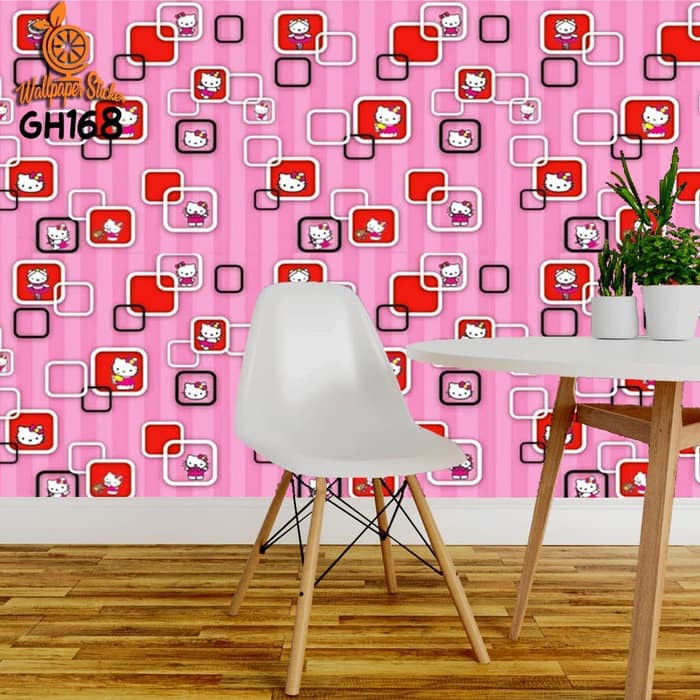 Wallpaper Dinding Motif Hello Kitty Kotak Merah Ukuran Panjang 10Meter x Lebar 45CM