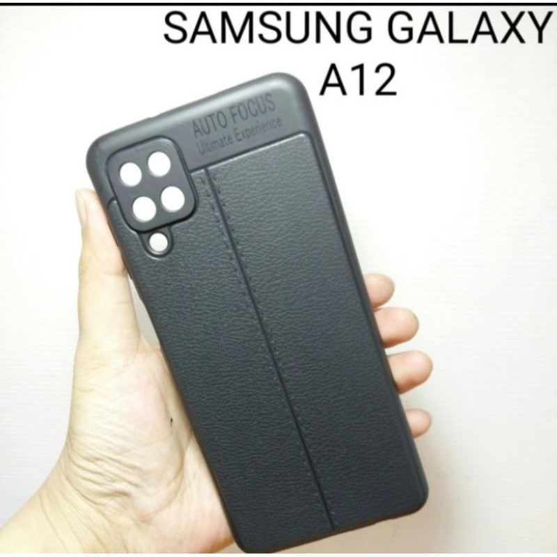 Samsung A12 Leather Case Slim Auto Focus Carbon Soft Kulit Jeruk