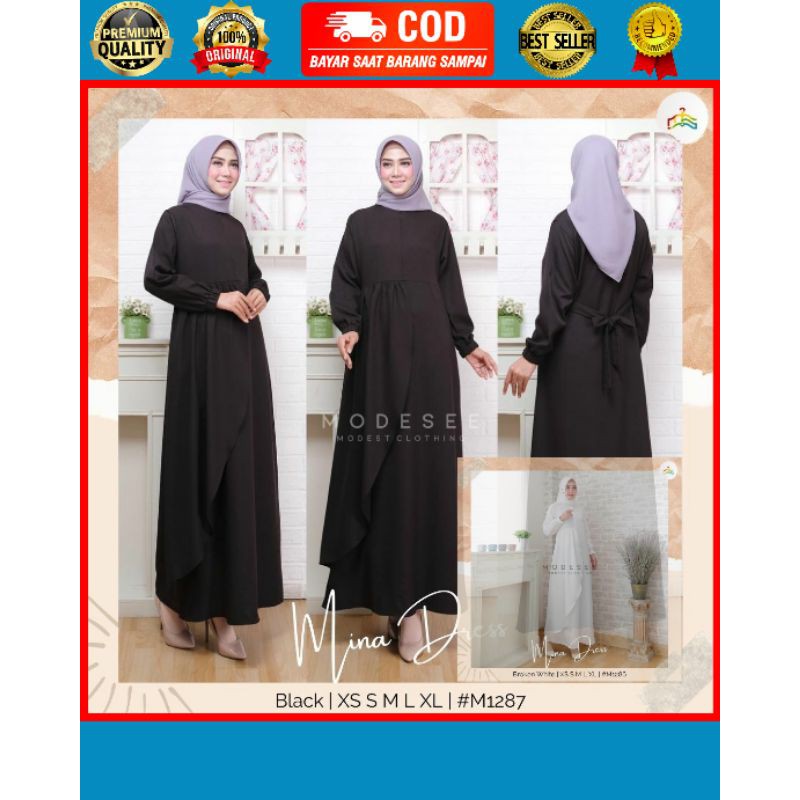 Baju Dress Gamis Syari Perempuan Cewek Wanita Muslimah Muslim Dewasa Hitam Putih Polos Mewah Terbaru