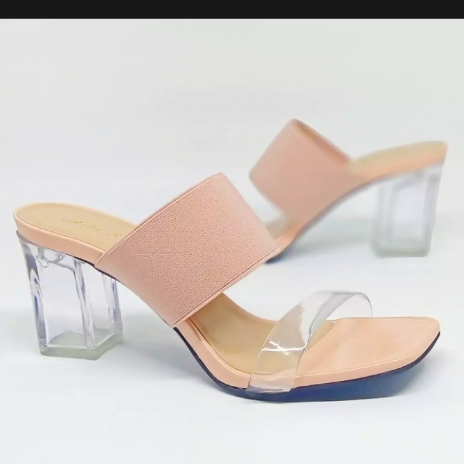 Sandal heels hak kaca wanita jely tranparan