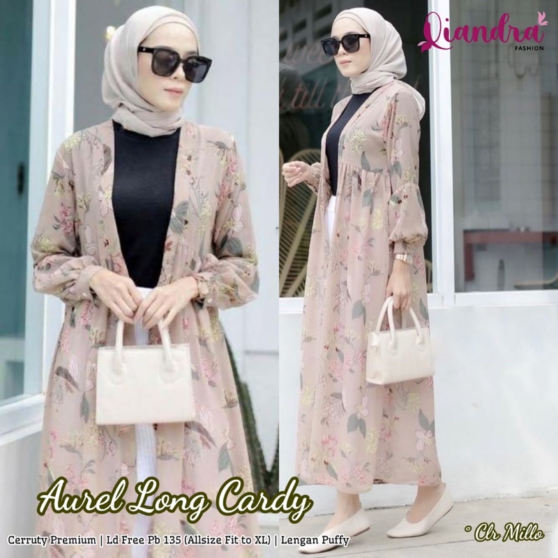 Aurel long cardy outer cardi panjang ceruty premium adem murah ori solo motif bunga