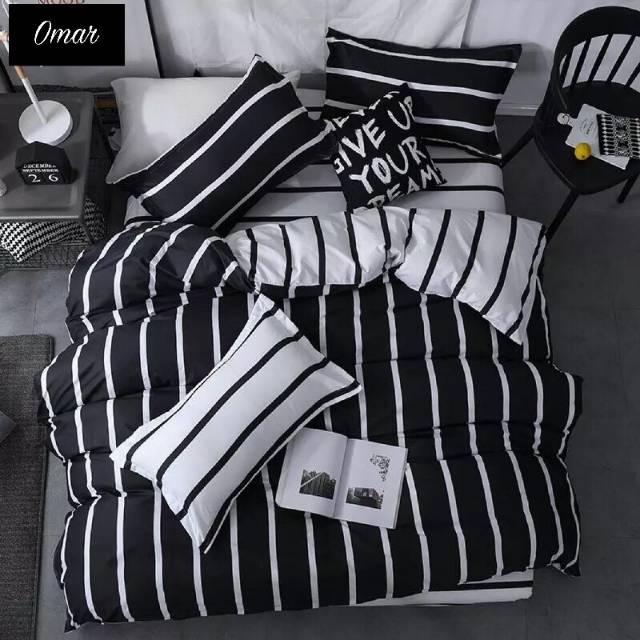 Sprei katun CATRA black & white lines (tersedia semua ukuran)