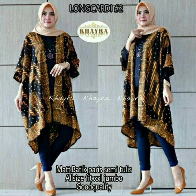 OUTER BAHAN PARIS, LONG CARDI MOTIF BATIK, LONG CARDI BAHAN PARIS, OUTER SEMI BATIK TULIS