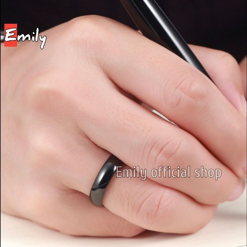 4S Grosir Solo || Cincin Titanium Hitam Polos Oval Anti Karat dan Luntur Untuk Pria dan Wanita