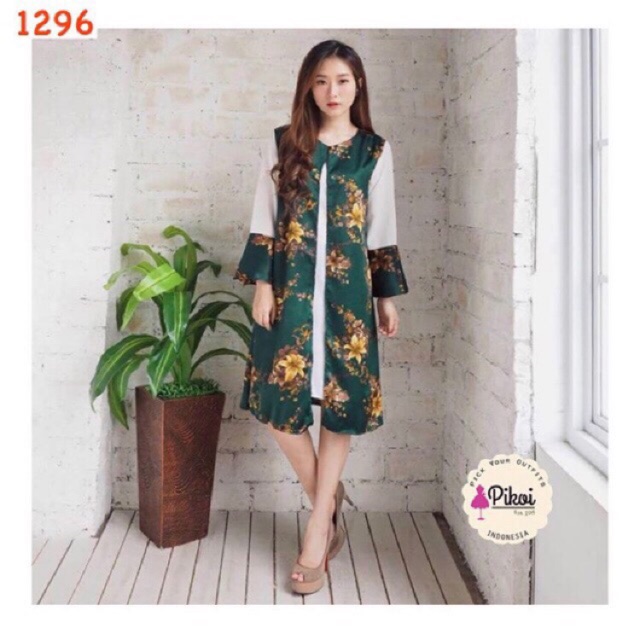 Dress bunga lucu / dress lengan panjang murah / tunik murah / dress lebaran murah / slit dress 1296