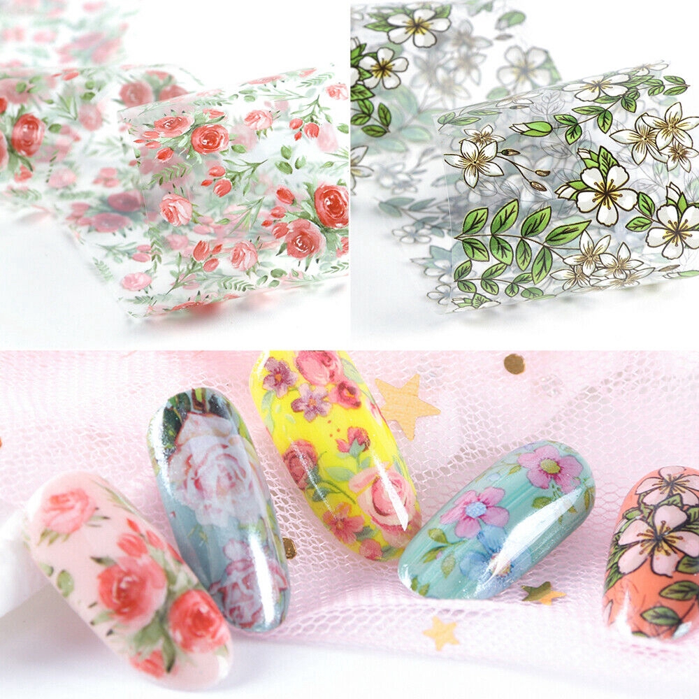 10 Pcs Stiker Kuku Motif Bunga Untuk Nail Art