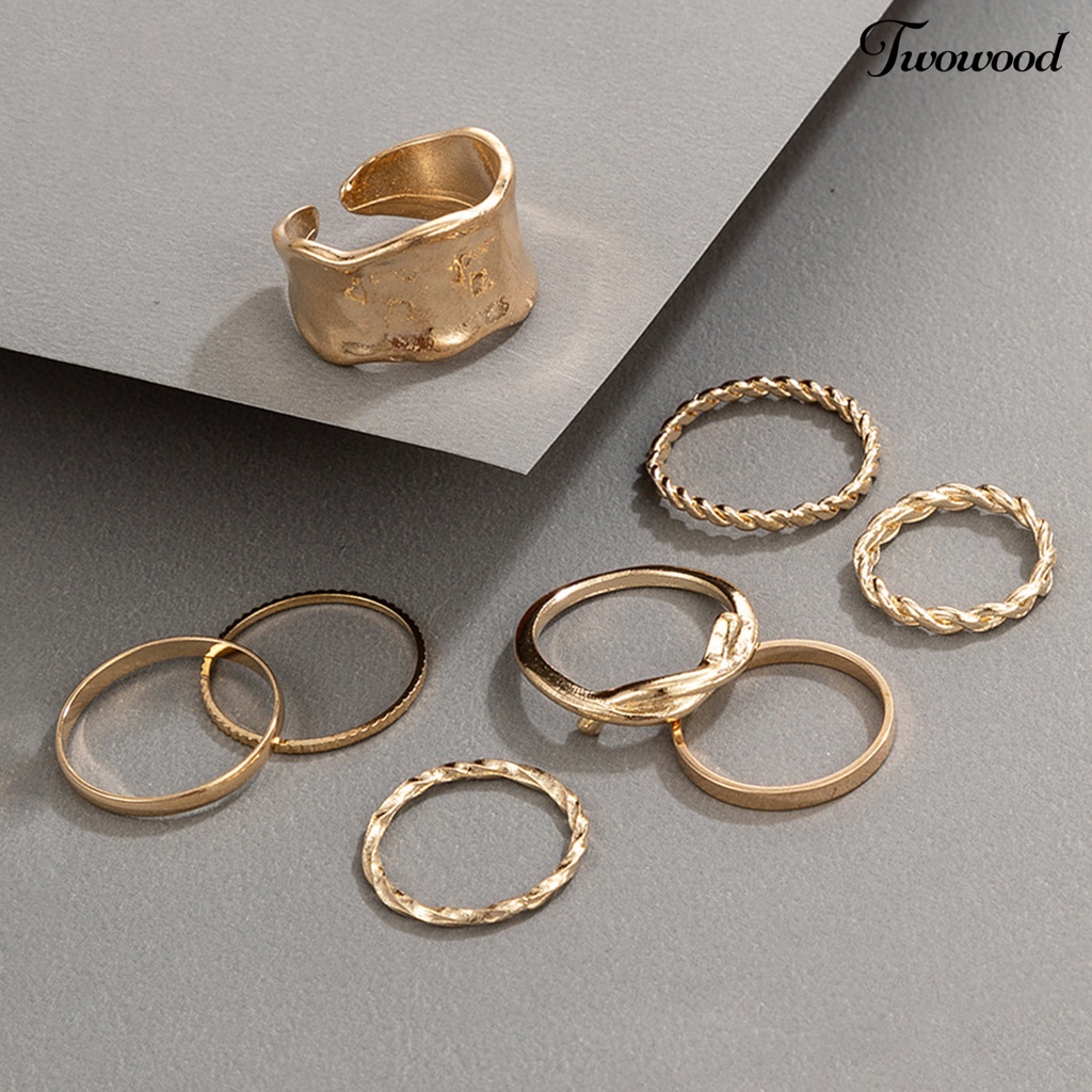 8pcs / Set Cincin Bahan Alloy Bentuk Kepang Tidak Teratur Untuk Aksesoris Perhiasan