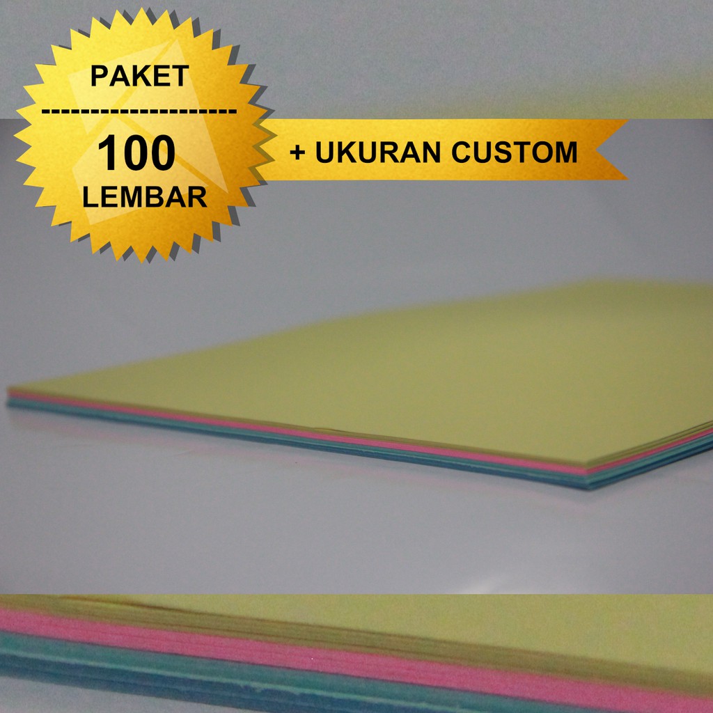 

KERTAS BC / MANILA WARNA CERAH F4 dan A4 PAKET 100 LEMBAR + UKURAN CUSTOM